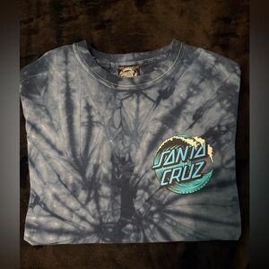 Santa Cruz Skateboards Men's Tie-Dye Navy Blue Tee with Teal Logo